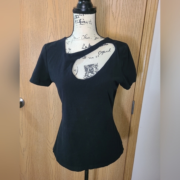 Boston Proper Tops - Boston Proper Keyhole Cutout Neckline Sexy Black T-shirt